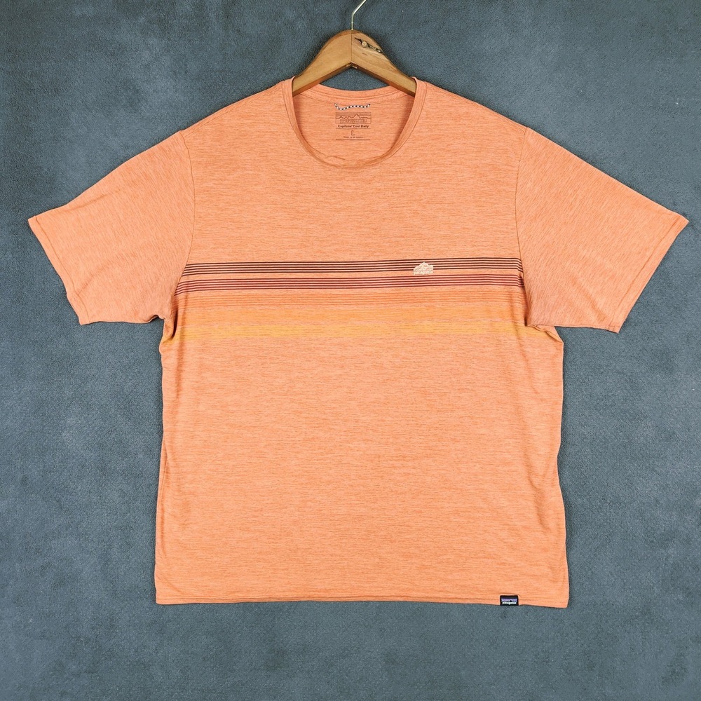 Patagonia Capilene Cool Daily Shirt Mens Large Orange Heathered Graphic 45235